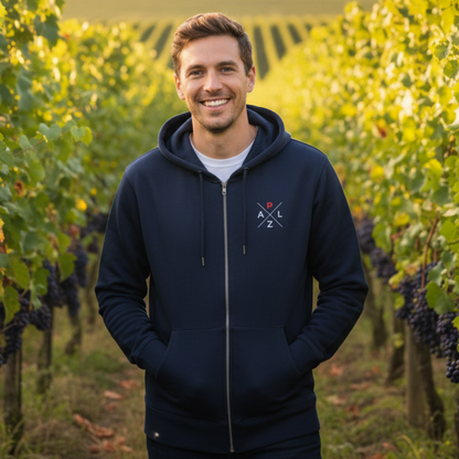 Stylischer PALZ Unisex Zip-Hoodie in French-Blau – exklusive Pfalz Mode perfekt kombiniert.