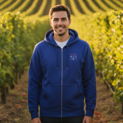 Moderner PALZ Unisex Zip-Hoodie in Workerblue – auffällige und hochwertige Pfälzer Kleidung für Alltag und Freizeit.